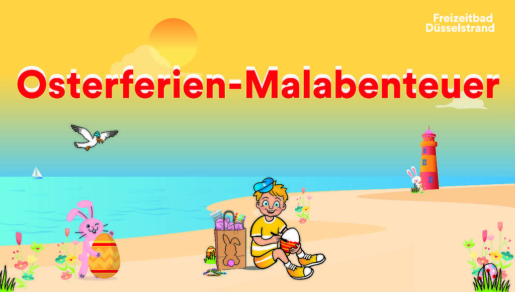 Veranstaltungsgrafik mit Denni Düssel zur Osterferienmalaktion.