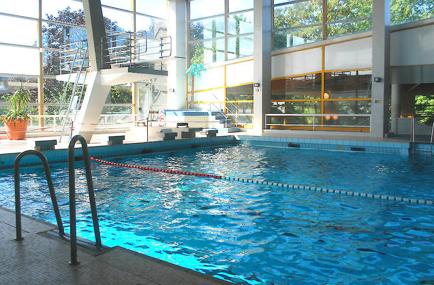 Mehrzweckbecken mit 1m- und 3m-Brett sowie einem Whirlpool.