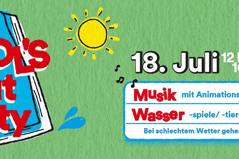 Veranstaltungsgrafik zur Veranstaltung: Schools Out Party im Freibad Benrath am 18.07.2026 von 12 bis 16 Uhr