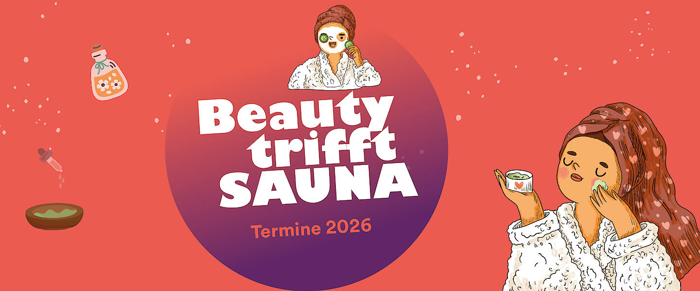 Veranstaltungsgrafik zur Veranstaltungsreihe "Beauty trifft Sauna" in der Strand-Sauna