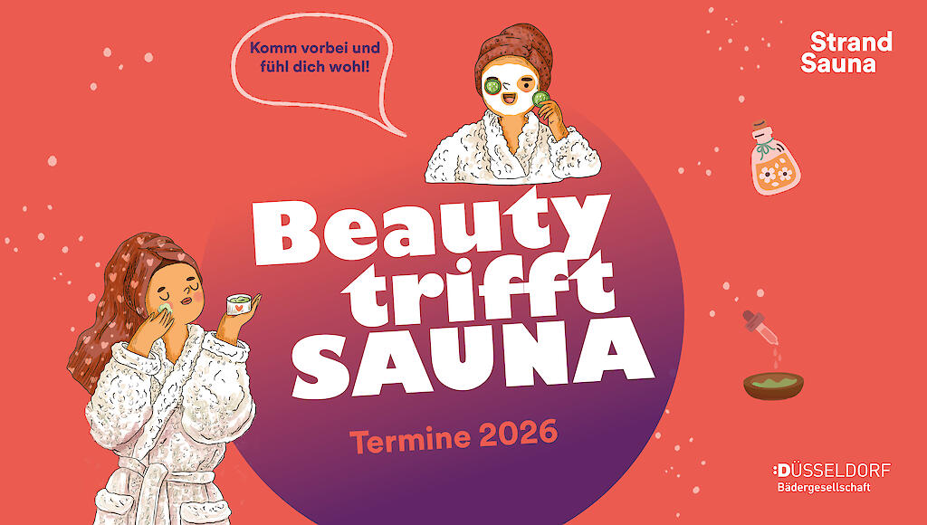 Veranstaltungsgrafik zur Veranstaltungsreihe "Beauty trifft Sauna" in der Strand-Sauna