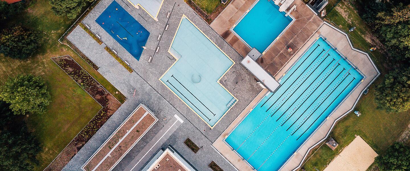 Freibad Allwetterbad Flingern aus der Vogelperspektive