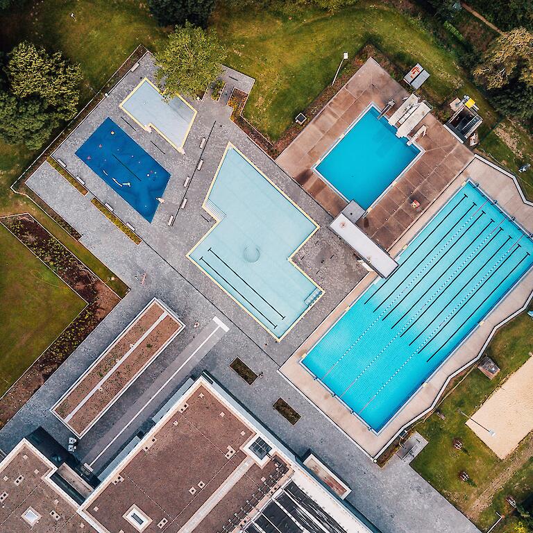 Freibad Allwetterbad Flingern aus der Vogelperspektive
