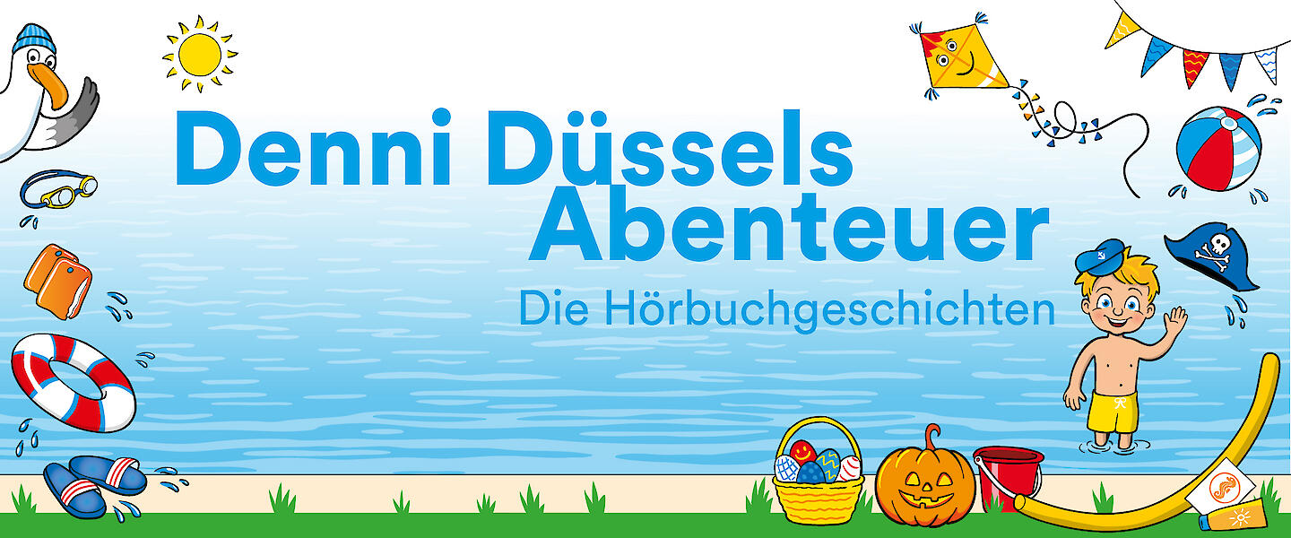 Bunte Grafik zum Thema Denni Düssels Abenteuer - Die Hörbuchgeschichten