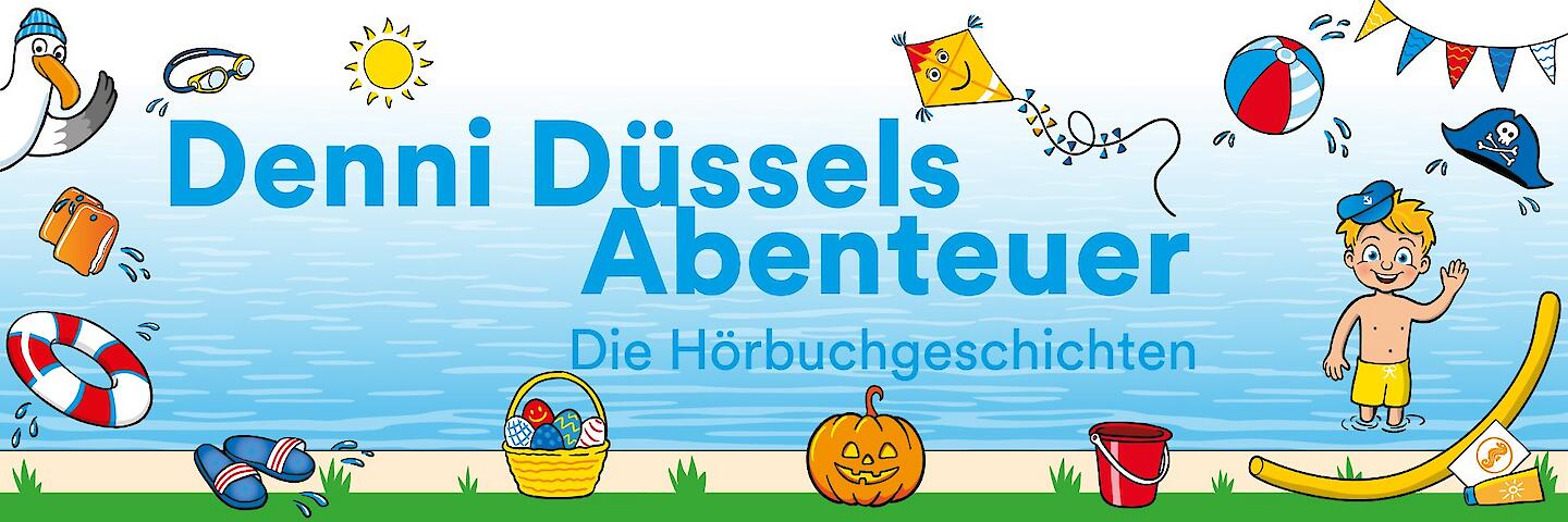 Bunte Grafik zum Thema Denni Düssels Abenteuer - Die Hörbuchgeschichten