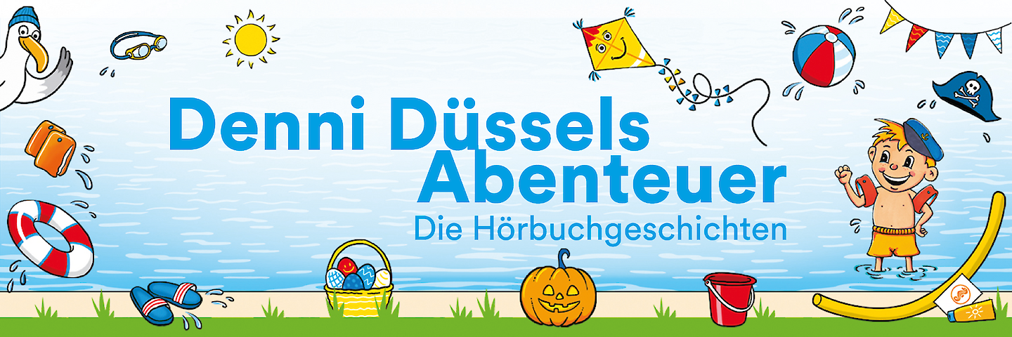 Bunte Grafik zum Thema Denni Düssels Abenteuer - Die Hörbuchgeschichten